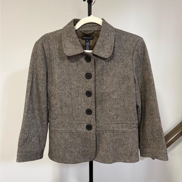 Club Monaco Taupe Wool Blend Tweed Cropped Blazer - Picture 4 of 8